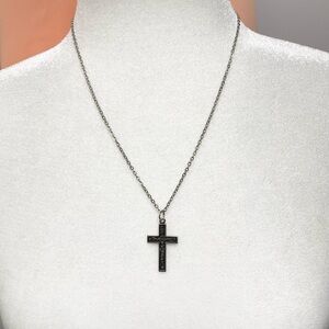 Vintage Style Embossed Silver Tone Cross with Chain